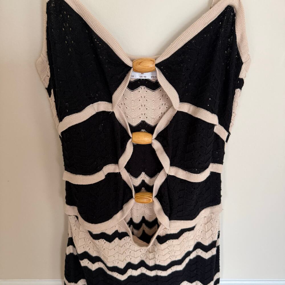 Seven Wonders Bohemian Vacation Style Zig-Zag Knit Ring Front MIDI Dress Summer - Picture 7 of 13